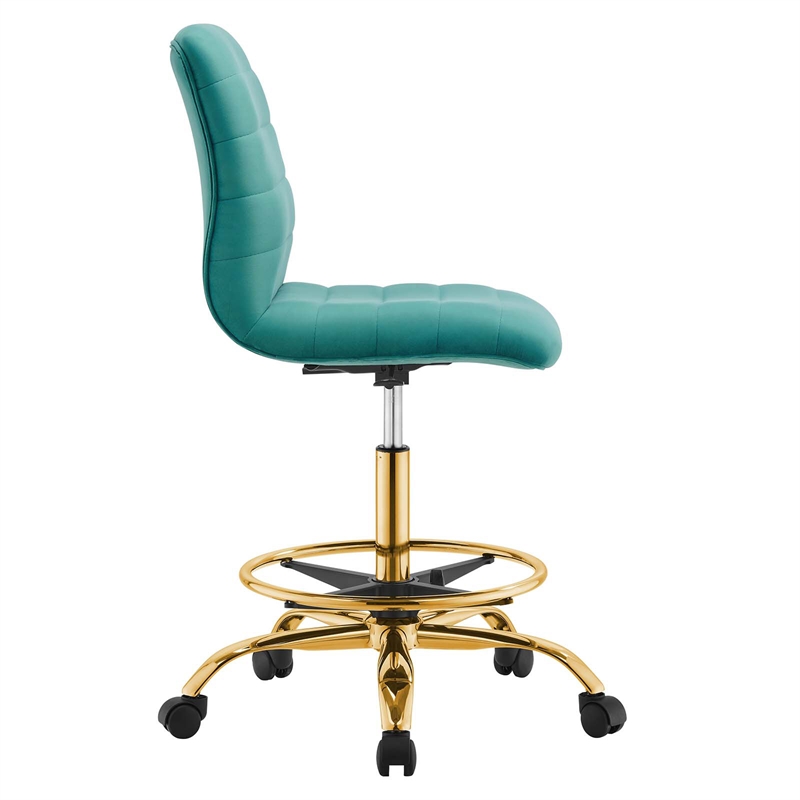 Modway Ripple Performance Velvet Armless Drafting Chair in Gold/Teal