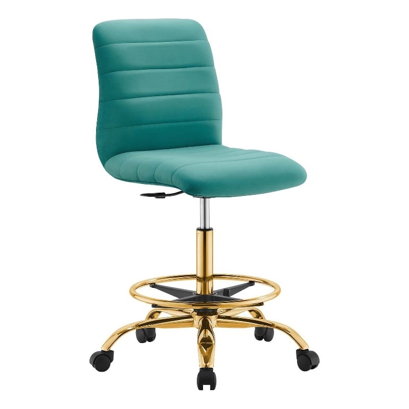 Modway Ripple Performance Velvet Armless Drafting Chair in Gold/Teal