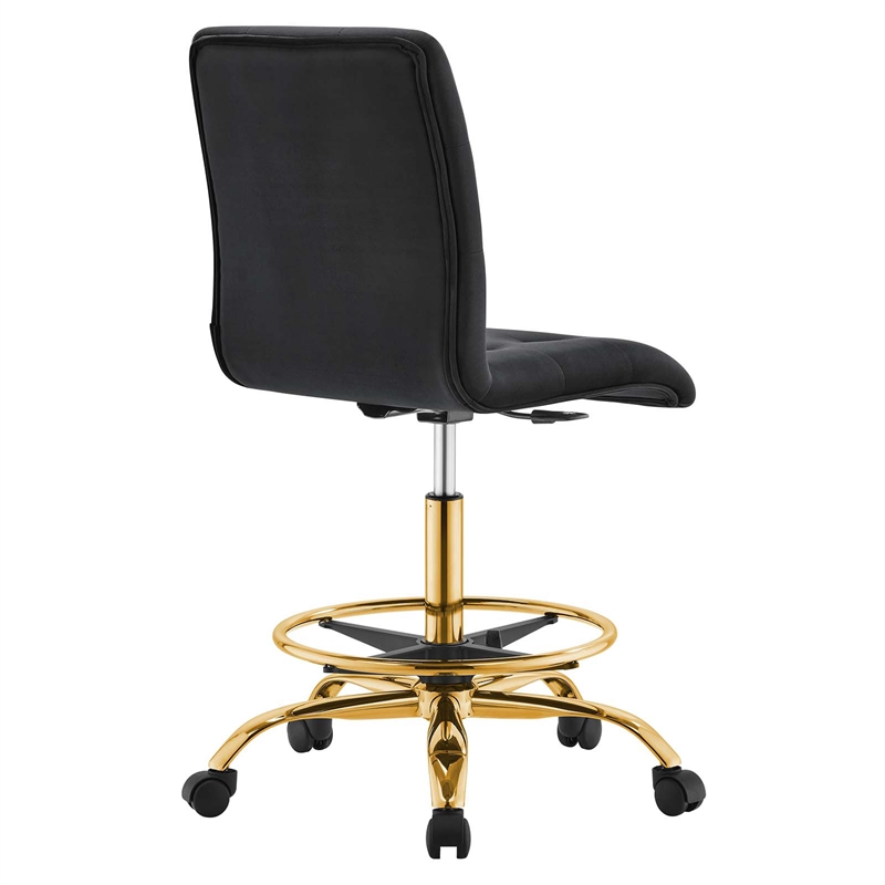 Modway Prim Metal and Performance Velvet Armless Drafting Chair in Gold/Black