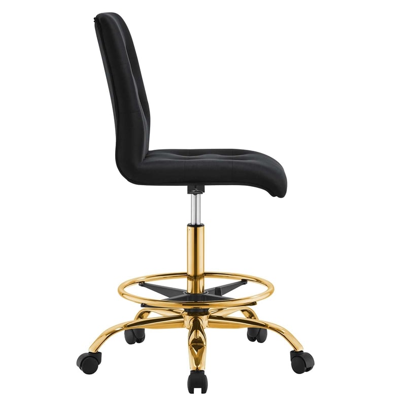 Modway Prim Metal and Performance Velvet Armless Drafting Chair in Gold/Black