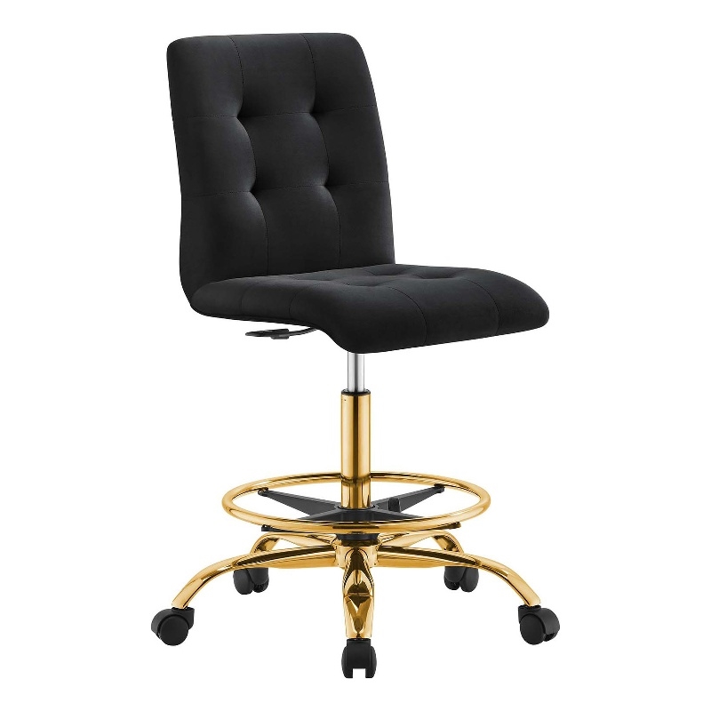 Modway Prim Metal and Performance Velvet Armless Drafting Chair in Gold/Black