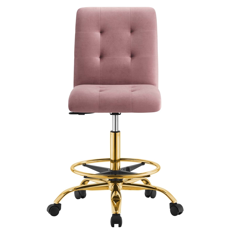 Modway Prim Metal and Performance Velvet Armless Drafting Chair in Gold/Rose