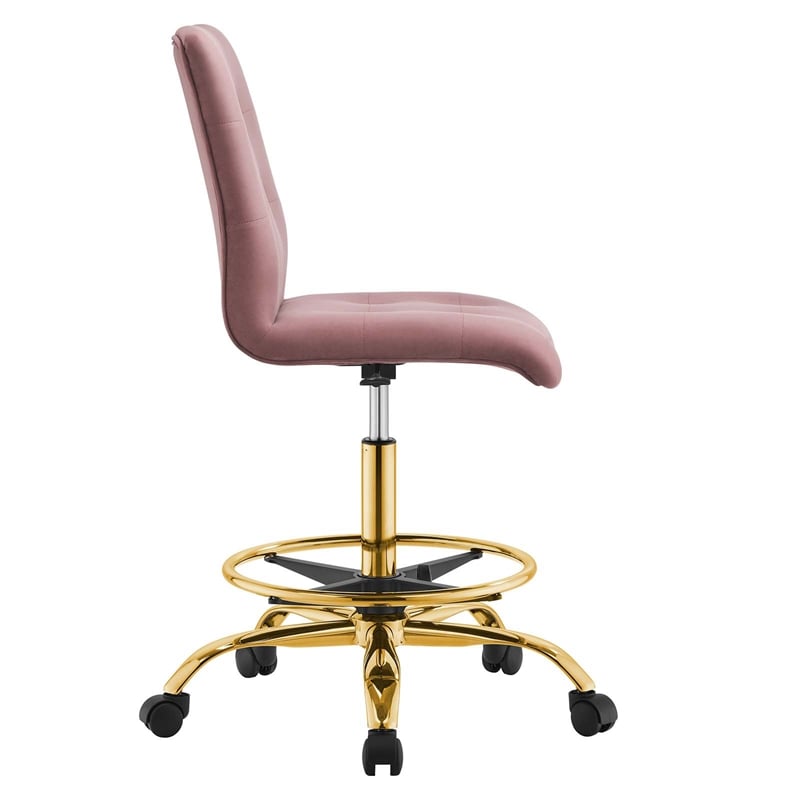 Modway Prim Metal and Performance Velvet Armless Drafting Chair in Gold/Rose