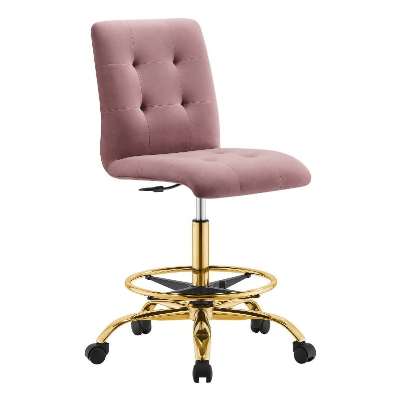 Modway Prim Metal and Performance Velvet Armless Drafting Chair in Gold/Rose
