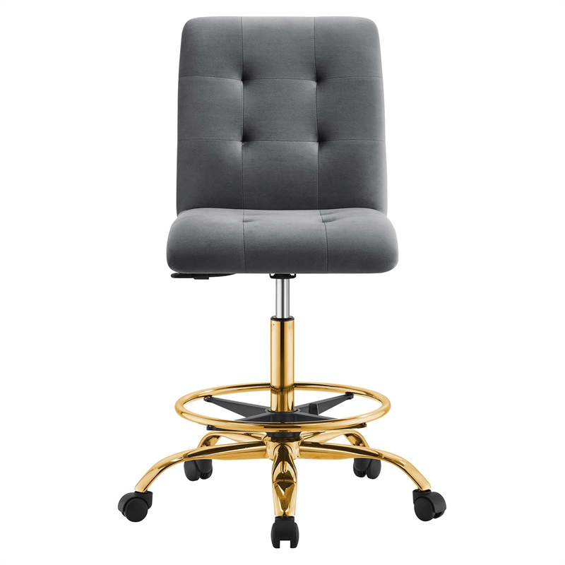 Modway Prim Metal and Performance Velvet Armless Drafting Chair in Gold/Gray