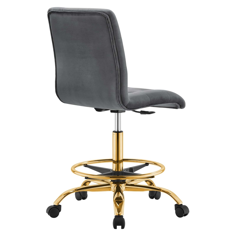 Modway Prim Metal and Performance Velvet Armless Drafting Chair in Gold/Gray