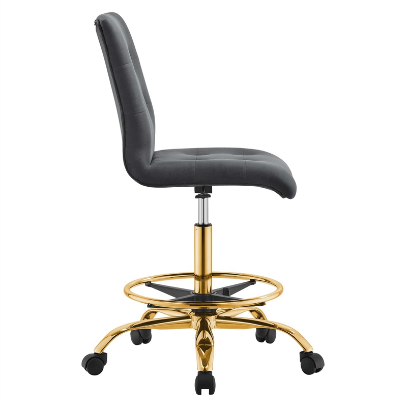 Modway Prim Metal and Performance Velvet Armless Drafting Chair in Gold/Gray