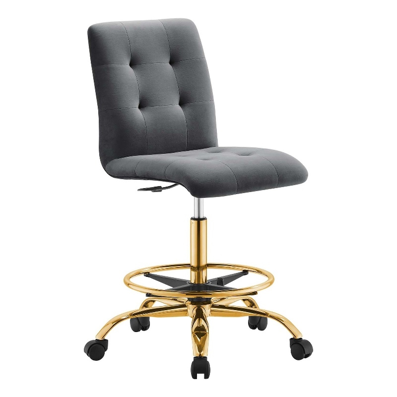 Modway Prim Metal and Performance Velvet Armless Drafting Chair in Gold/Gray
