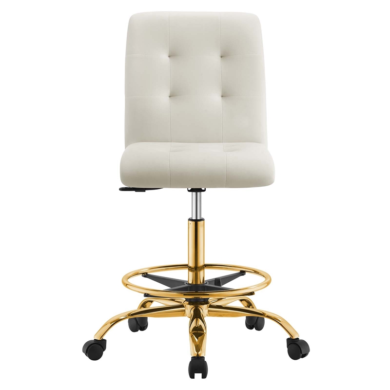 Modway Prim Metal and Performance Velvet Armless Drafting Chair in Gold/Ivory