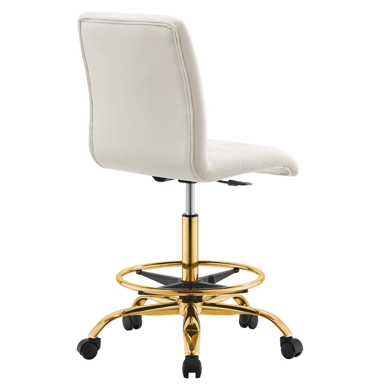 Modway Prim Metal and Performance Velvet Armless Drafting Chair in Gold/Ivory