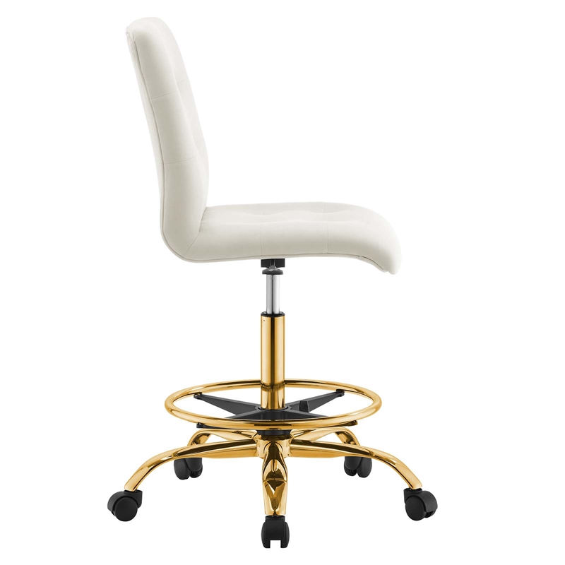 Modway Prim Metal and Performance Velvet Armless Drafting Chair in Gold/Ivory