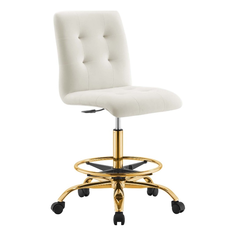 Modway Prim Metal and Performance Velvet Armless Drafting Chair in Gold/Ivory
