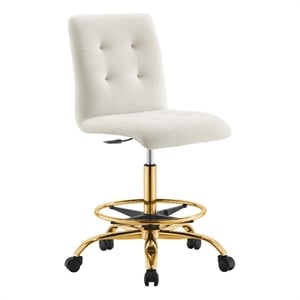 Modway Prim Metal and Performance Velvet Armless Drafting Chair in Gold/Ivory