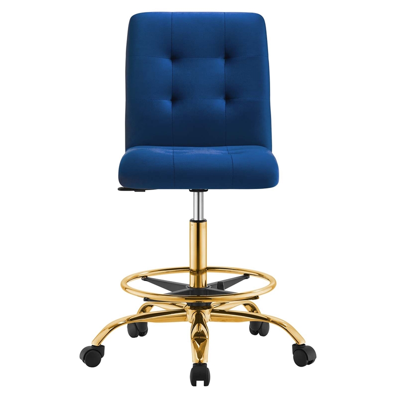 Modway Prim Metal and Performance Velvet Armless Drafting Chair in Gold/Navy