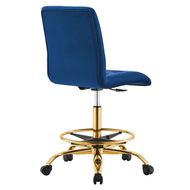 Modway Prim Metal and Performance Velvet Armless Drafting Chair in Gold/Navy