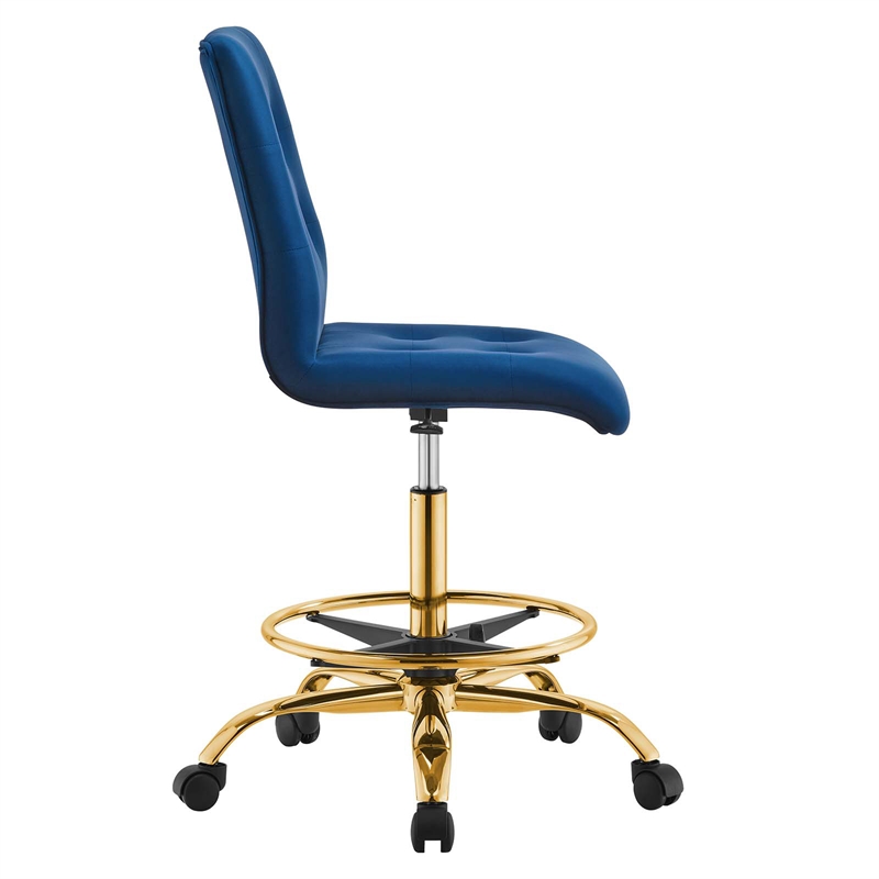 Modway Prim Metal and Performance Velvet Armless Drafting Chair in Gold/Navy