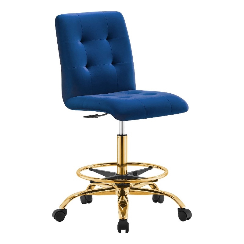 Modway Prim Metal and Performance Velvet Armless Drafting Chair in Gold/Navy