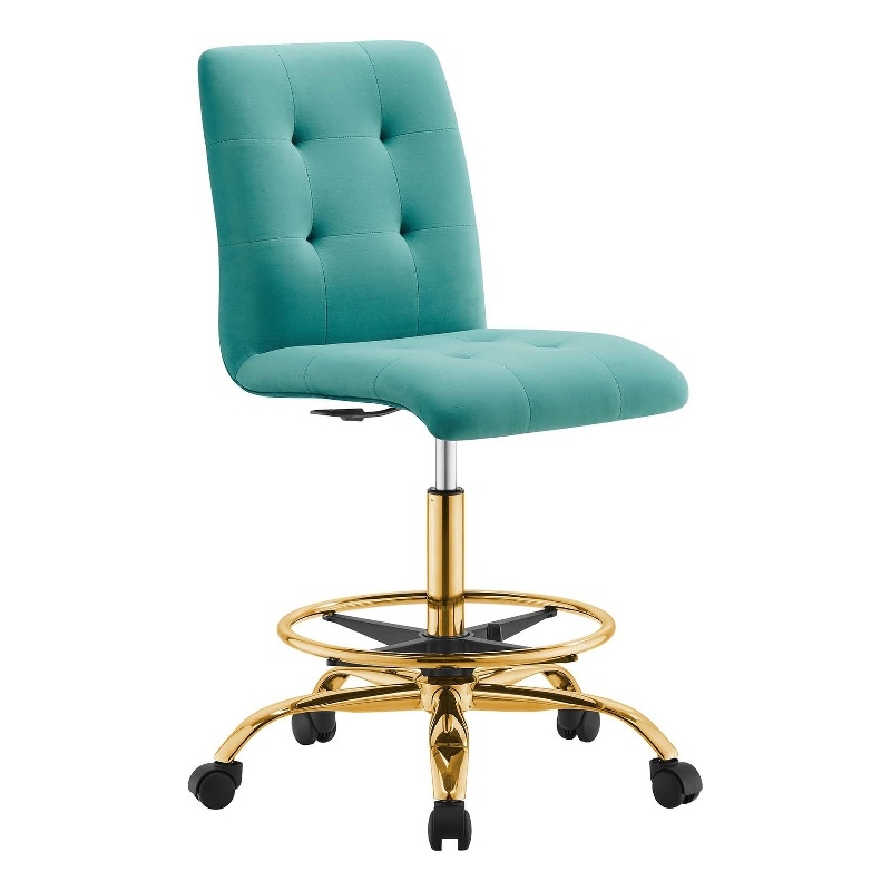 Modway Prim Metal and Performance Velvet Armless Drafting Chair in Gold/Teal