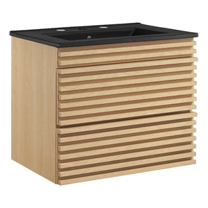 Modway Render 24&quot MDF Wood Wall-Mount Bathroom Vanity in Oak/Black
