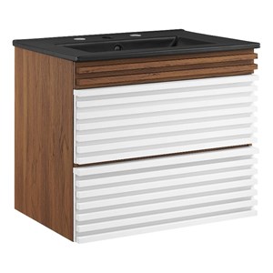 Modway Render 24&quot MDF Wood Wall-Mount Bathroom Vanity in White/Walnut/Black