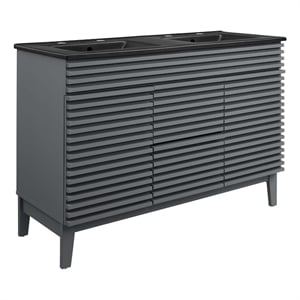 Modway Render 47.5&quot MDF Wood Double Sink Bathroom Vanity in Gray/Black