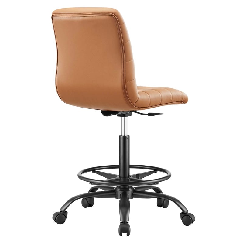Modway Ripple Vegan Leather Armless Drafting Chair in Black/Tan