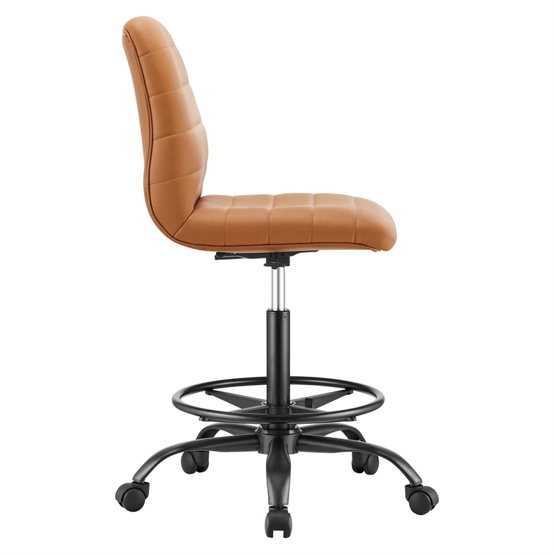Modway Ripple Vegan Leather Armless Drafting Chair in Black/Tan