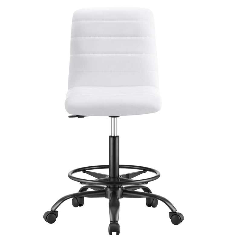 Modway Ripple Vegan Leather Armless Drafting Chair in Black/White