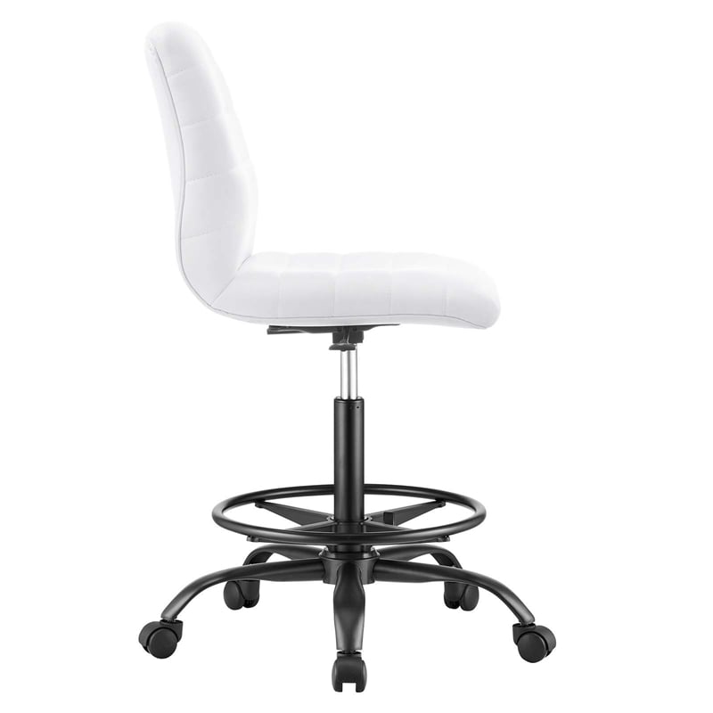 Modway Ripple Vegan Leather Armless Drafting Chair in Black/White