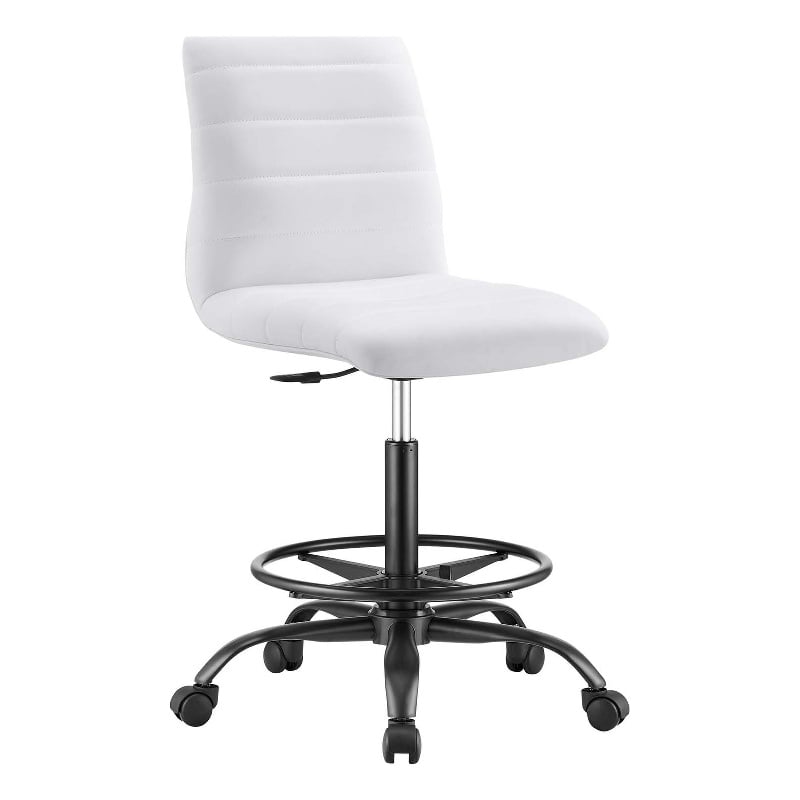 Modway Ripple Vegan Leather Armless Drafting Chair in Black/White