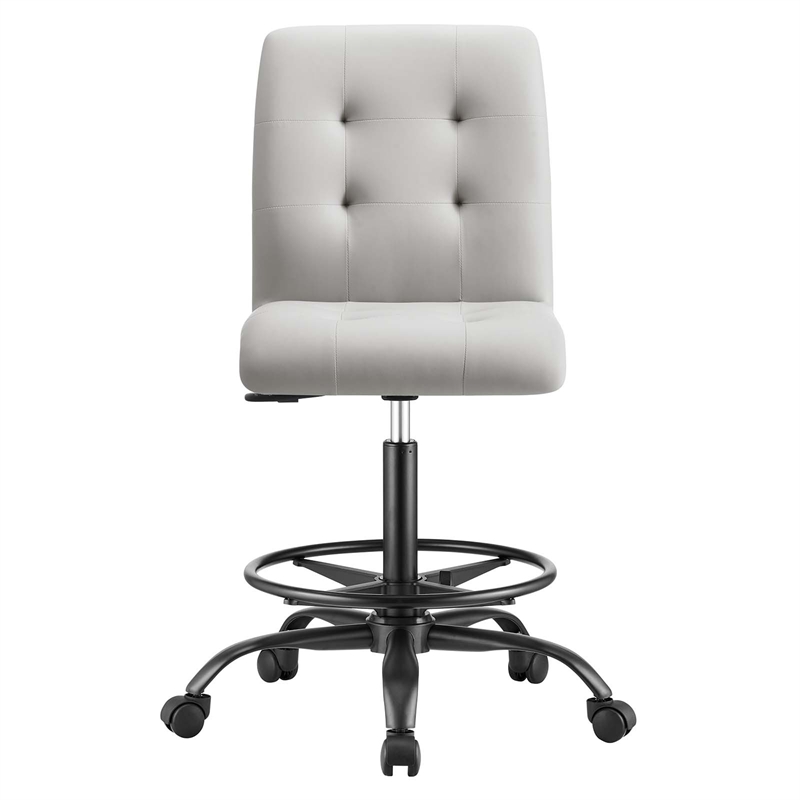 Modway Prim Metal and Vegan Leather Armless Drafting Chair in Black/Light Gray