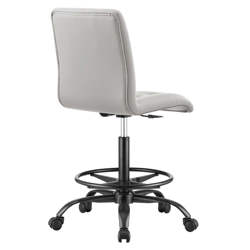 Modway Prim Metal and Vegan Leather Armless Drafting Chair in Black/Light Gray