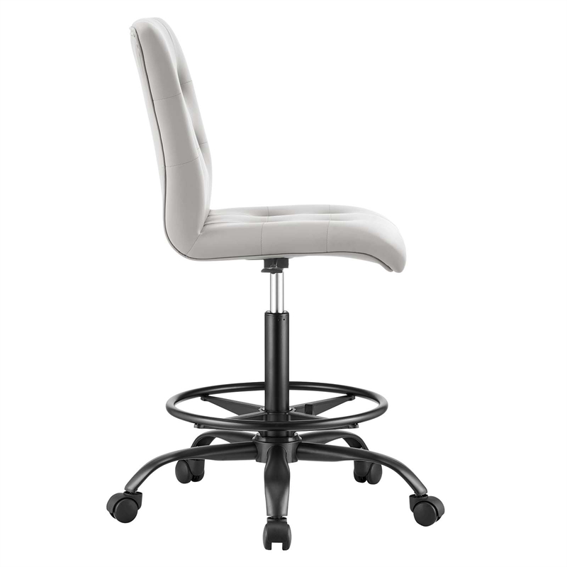 Modway Prim Metal and Vegan Leather Armless Drafting Chair in Black/Light Gray