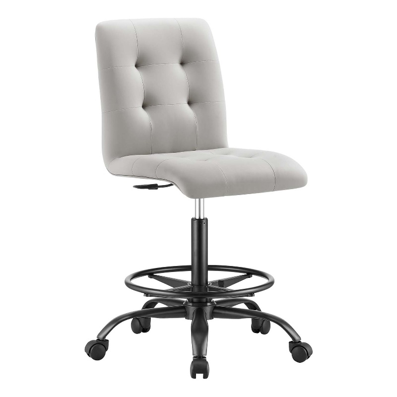 Modway Prim Metal and Vegan Leather Armless Drafting Chair in Black/Light Gray