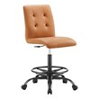 Modway Prim Metal and Vegan Leather Armless Drafting Chair in Black/Tan