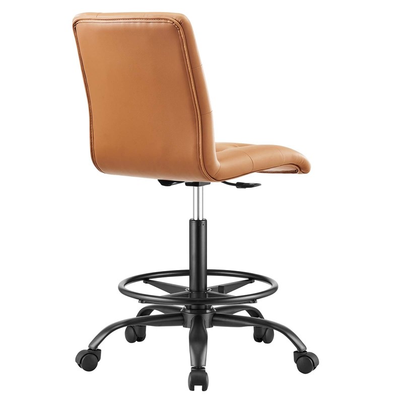 Modway Prim Metal and Vegan Leather Armless Drafting Chair in Black/Tan