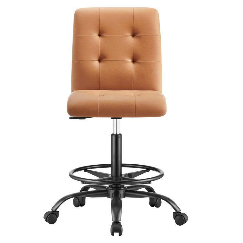 Modway Prim Metal and Vegan Leather Armless Drafting Chair in Black/Tan