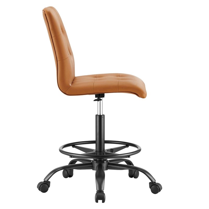 Modway Prim Metal and Vegan Leather Armless Drafting Chair in Black/Tan