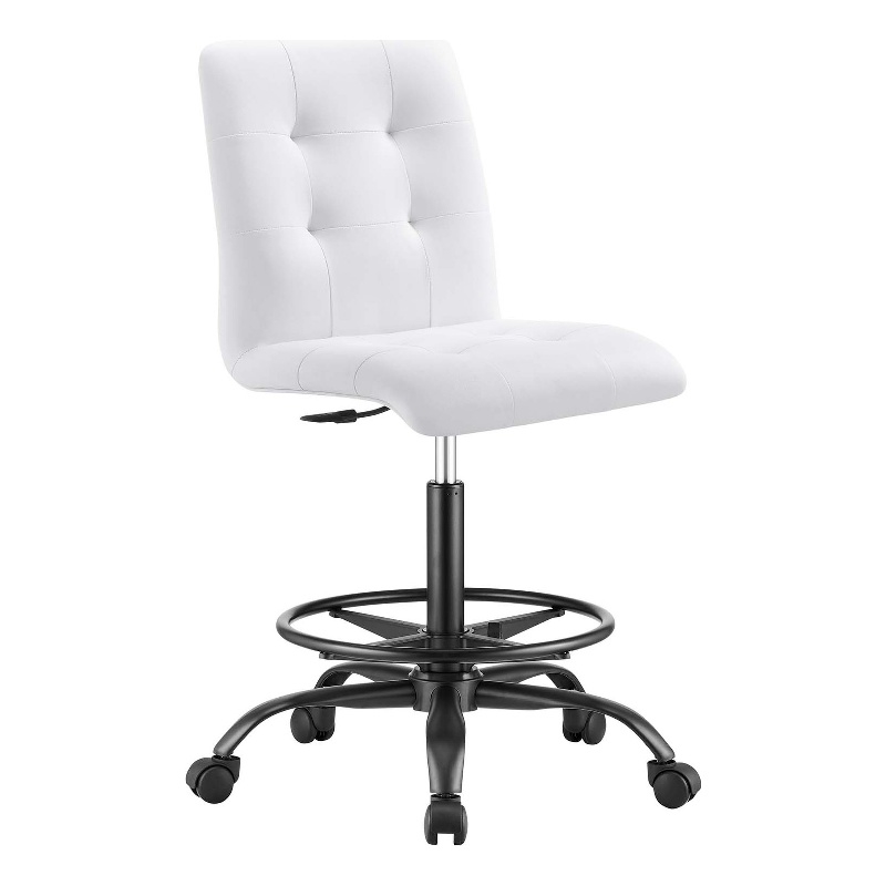 Modway Prim Metal and Vegan Leather Armless Drafting Chair in Black/White