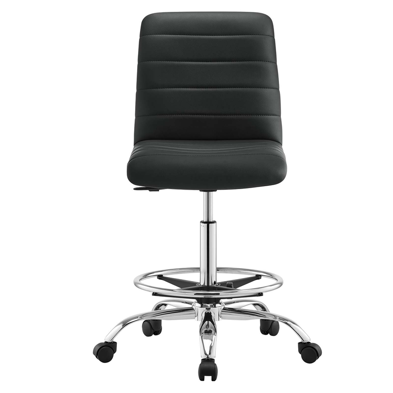 Modway Ripple Vegan Leather and Metal Armless Drafting Chair in Silver/Black