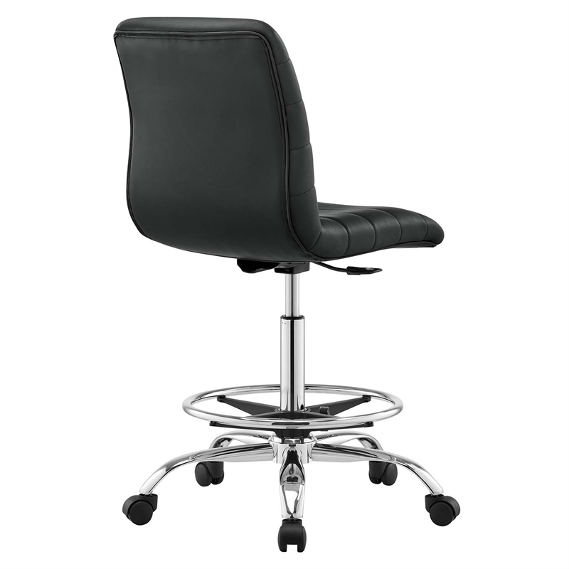 Modway Ripple Vegan Leather and Metal Armless Drafting Chair in Silver/Black