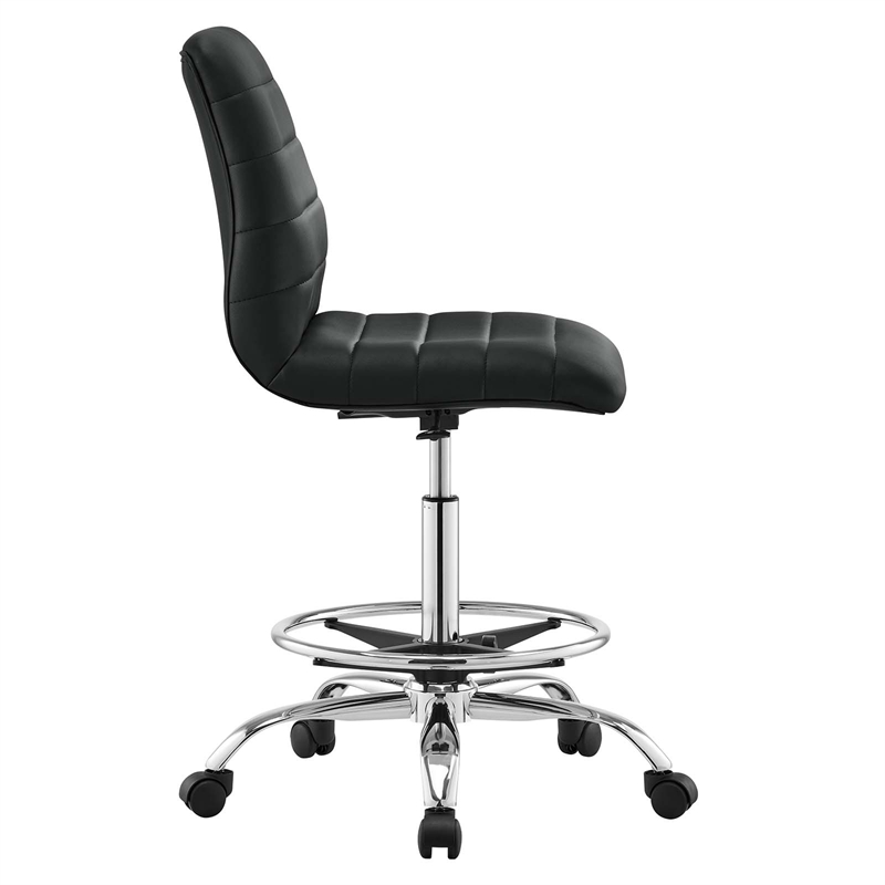 Modway Ripple Vegan Leather and Metal Armless Drafting Chair in Silver/Black