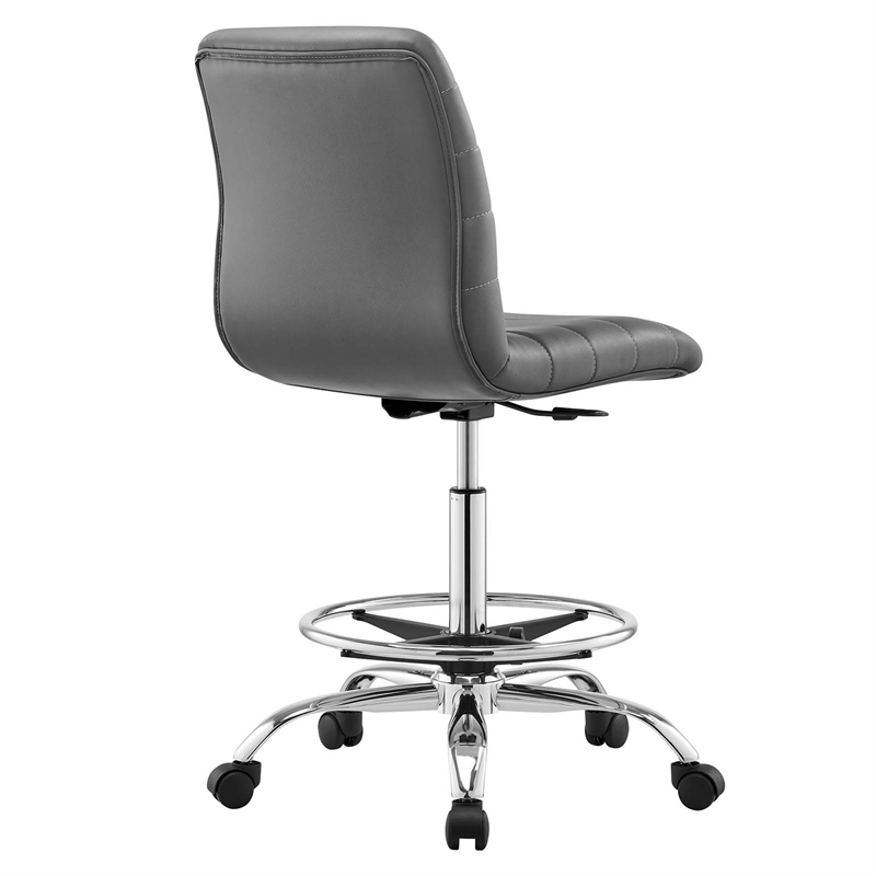 Modway Ripple Vegan Leather and Metal Armless Drafting Chair in Silver/Gray