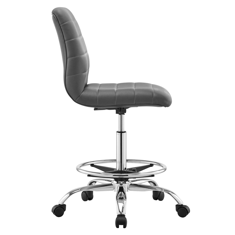Modway Ripple Vegan Leather and Metal Armless Drafting Chair in Silver/Gray