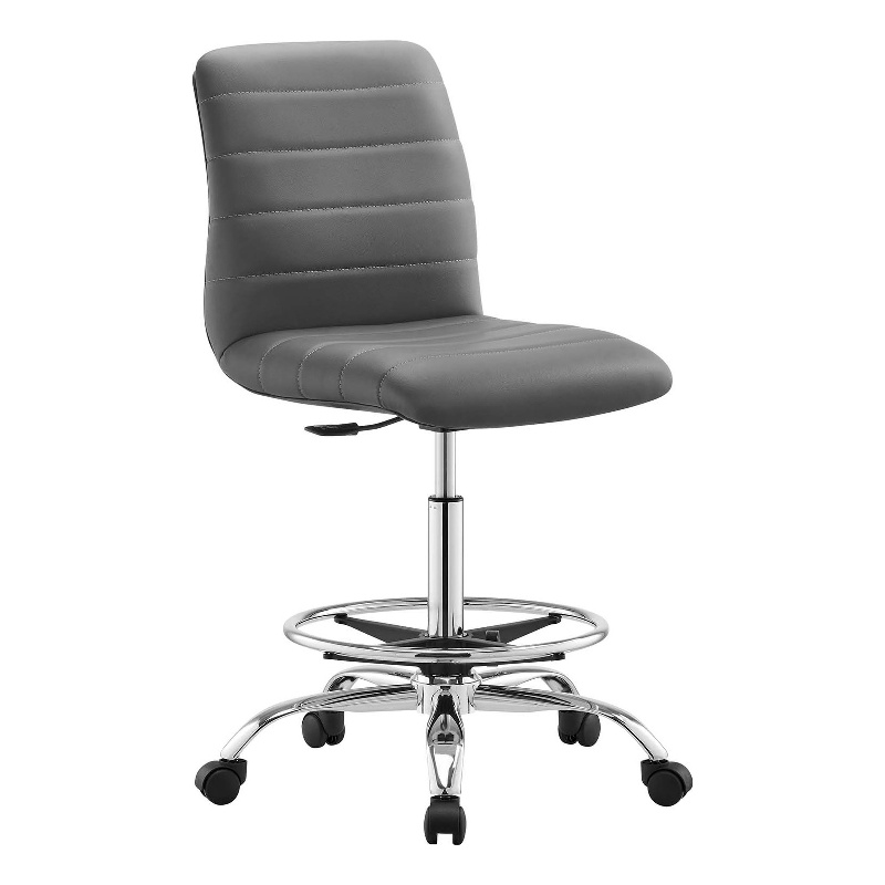 Modway Ripple Vegan Leather and Metal Armless Drafting Chair in Silver/Gray