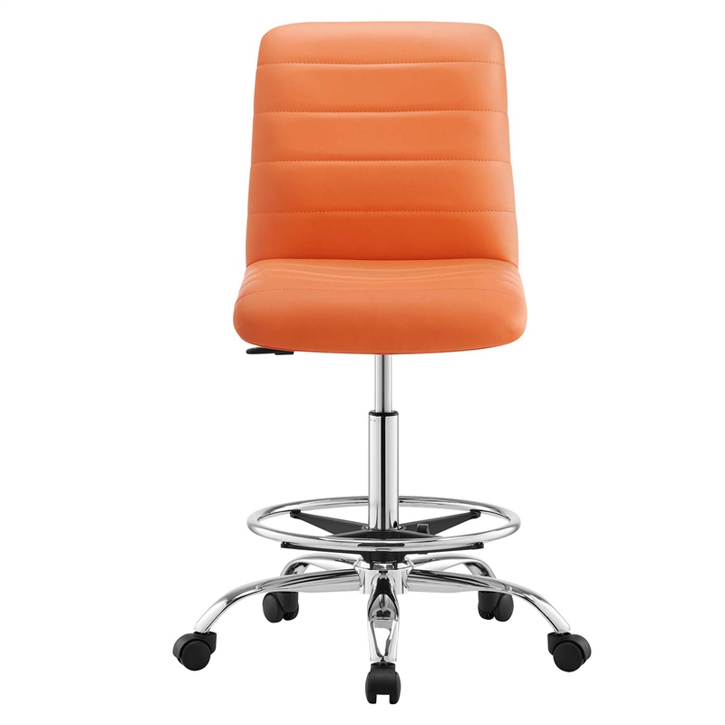 Modway Ripple Vegan Leather and Metal Armless Drafting Chair in Silver/Orange