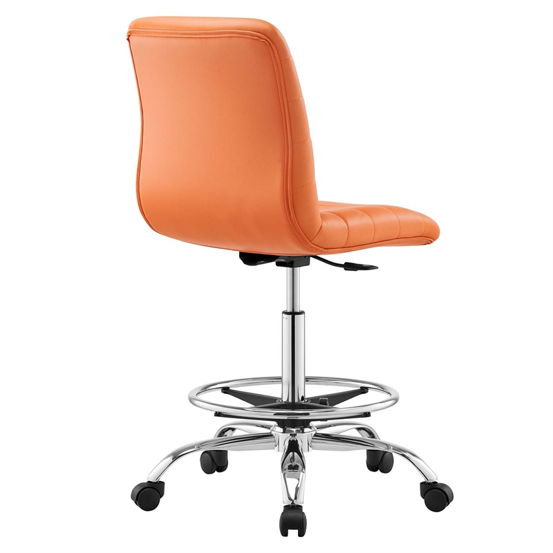 Modway Ripple Vegan Leather and Metal Armless Drafting Chair in Silver/Orange