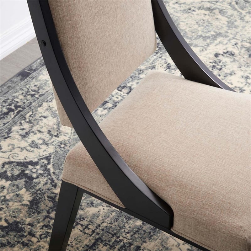 Modway Cambridge Solid Wood and Fabric Dining Chairs in Beige (Set of 2)