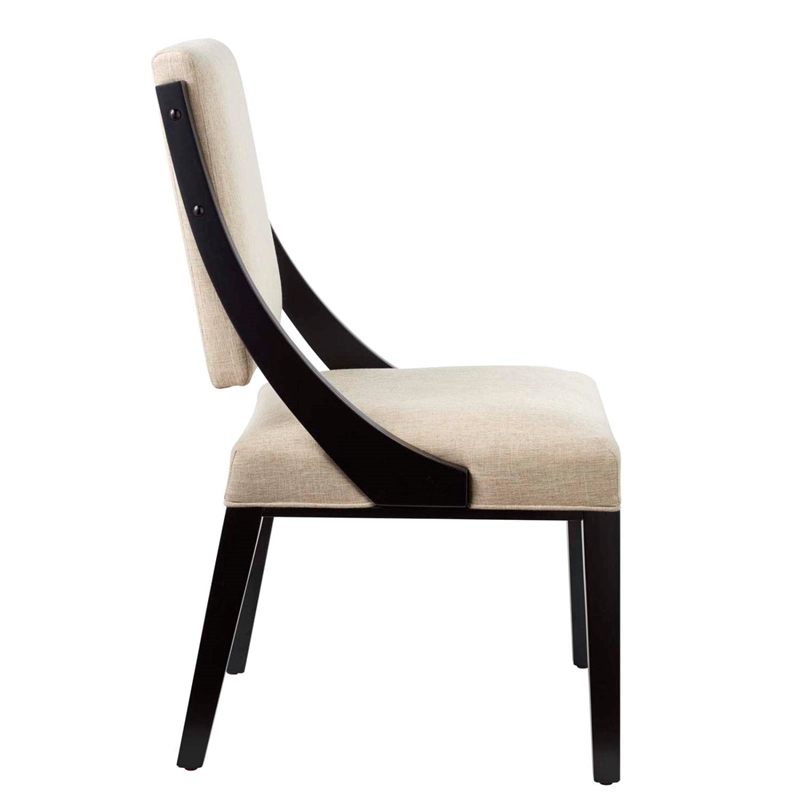 Modway Cambridge Solid Wood and Fabric Dining Chairs in Beige (Set of 2)