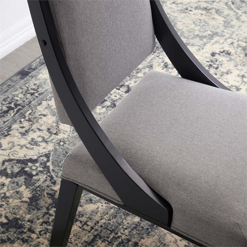 Modway Cambridge Solid Wood and Fabric Dining Chairs in Light Gray (Set of 2)